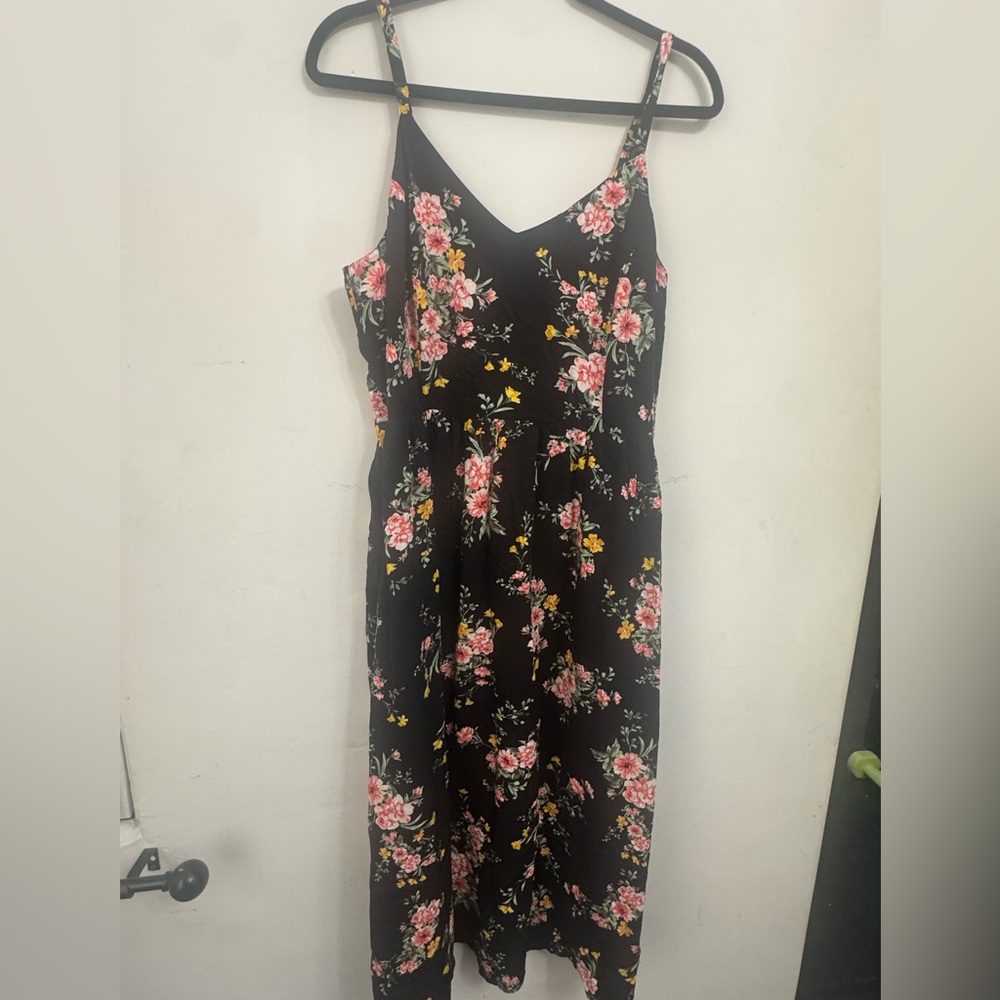 Old Navy Black Floral Midi Dress